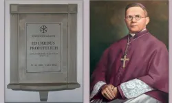 La targa commemorativa di Profittlich a Talllinn e un suo ritrato / Profittlich - pagina Facebook