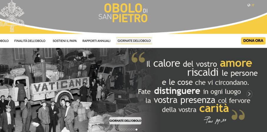 Obolo di San Pietro | La schermata della home page del sito dell'Obolo di San Pietro | Obolo.va