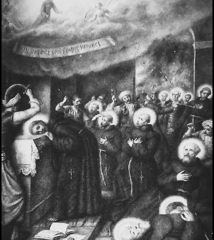 Il santino dei martiri francescani e maroniti