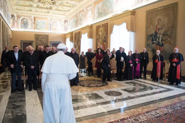 Papa Francesco riceve in udienza i membri della Pontificia Accademia di Teologia, Sala del Concistoro, Palazzo Apostolico Vaticano, 26 gennaio 2018 / Vatican Media / ACI Group