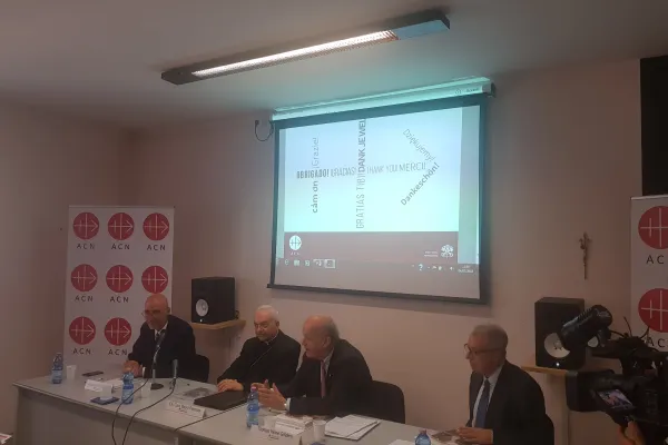 La presentazione del Rapporto attività 2017 di Aiuto alla Chiesa che Soffre nella sede della fondazione a Palazzo San Calisto, 4 luglio 2018 / AG / ACI Stampa