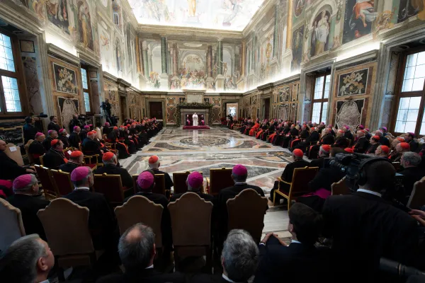 Papa Francesco durante il discorso di auguri natalizi alla Curia Romana, Sala Clementina, Palazzo Apostolico Vaticano, 21 dicembre 2018 / Vatican Media / ACI Group