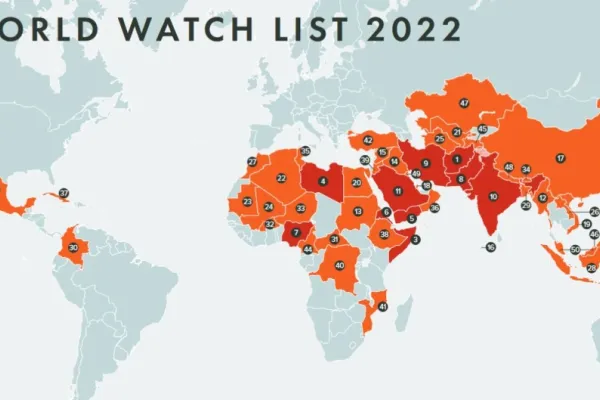 Una mappa del World Watch List 2022 / Open Doors