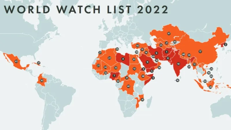 World Watch List 2022 | Una mappa del World Watch List 2022 | Open Doors