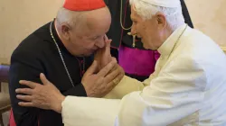 Il Papa emerito Benedetto XVI saluta il Cardinale Stanislaw Dziwisz, Palazzo Apostolico di Castel Gandolfo, 4 luglio 2015 / © L'Osservatore Romano Photo