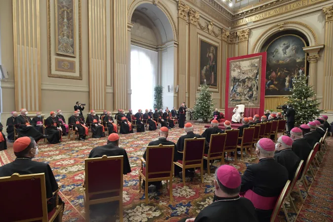 Papa Francesco, Curia Romana | Papa Francesco durante l'incontro di auguri alla Curia, 23 dicembre 2021 | Vatican Media / ACI Group