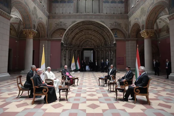 Papa Francesco e i vertici dello Stato ungherese, Museo delle Belle Arti, Budapest, 12 settembre 2021 / Vatican Media / ACI Group