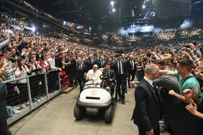 Papa Francesco in Ungheria | Papa Francesco alla Laszlo Papp Arena di Budapest, 29 aprile 2023 | Vatican Media / ACI Group