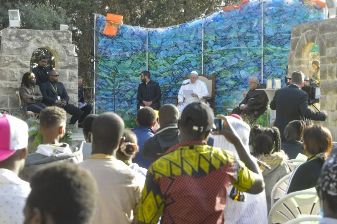 Papa Francesco, Malta | Papa Francesco durante l'incontro con i migranti al Centro Giovanni XXIII a Malta, 3 aprile 2022 | Vatican Media / ACI Group