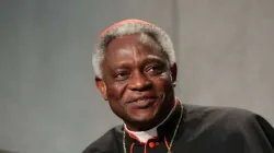 Il Cardinal Peter Kodwo Appiah Turkson, presidente del Pontificio Consiglio delle Giustizia e della Pace, durante un conferenza stampa in Sala Stampa Vaticana / CNA Photo Archive 