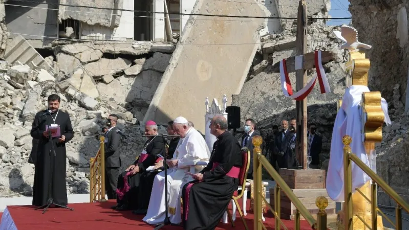 Papa Francesco in Iraq | Papa Francesco durante l'incontro interreligioso a Ur, 6 marzo 2021 | Vatican Media / ACI Group