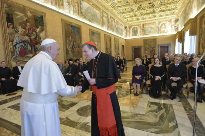 Papa Francesco, Cardinale Koch | Papa Francesco e il Cardinale Kurt Koch incontrano i Rappresentanti della Comunità Ebraica in occasione della commemorazione del 50° anniversario della morte del Cardinale Bea, 28 febbraio 2019 | Vatican Media / PCPUC