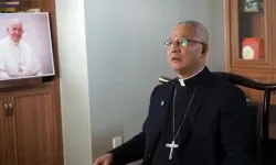 Il vescovo Zhan Silu nella video intervista con i media della sua diocesi / Fides