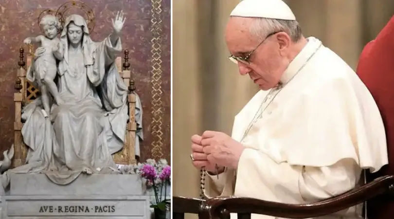 Regina Pacis. Foto: Mercedes De La Torre / Papa Francisco. Foto: Vatican Media | La statua di Maria Regina Pacis in Santa Maria Maggiore. Foto: Pinterest / Papa Francisco. Foto: Vatican Media | La statua di Maria Regina Pacis in Santa Maria Maggiore. Foto: Pinterest / Papa Francisco. Foto: Vatican Media