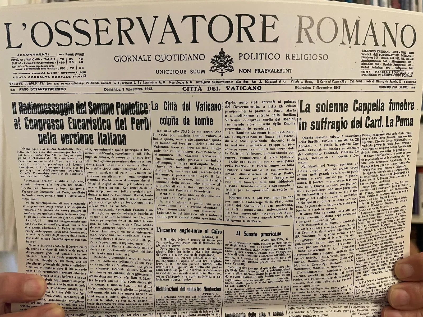 Il titolo su L' Osservatore Romano