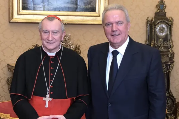 Il Cardinale Pietro Parolin con il commissario UE Nevan Mimica al termine del loro incontro in Vaticano del 15 febbraio 2019 / Twitter @MimicaEU