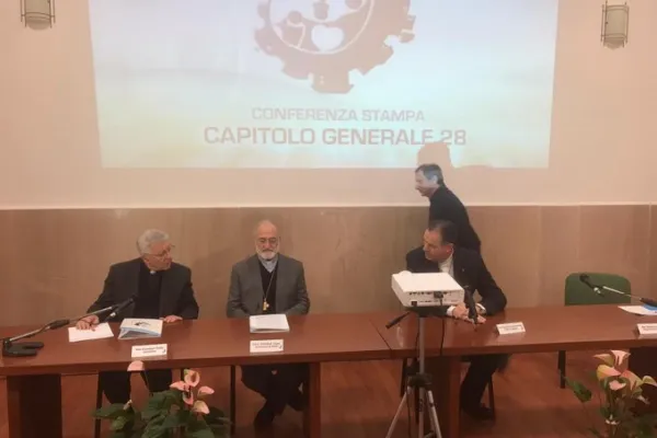 La conferenza stampa di presentazione del capitolo generale dei Salesiani. Da sinistra a destra: don Giuseppe Costa, il Cardinale Cristobal Lopez, il rettore maggiore Angel Artime Roma, 23 gennaio 2020 / AA / ACI Group