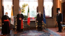 Il premier Mario Draghi e i Cardinali Parolin e Bassetti al bilaterale Italia - Santa Sede lo scorso 2 marzo / Twitter