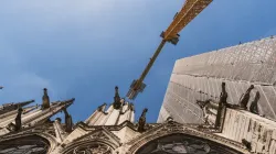 Una foto del cantiere di Notre Dame visto dal basso / twitter