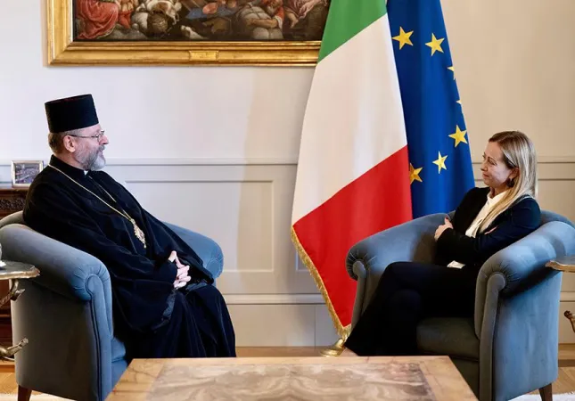 Sua Beatitudine Shevchuk, Meloni | Sua Beatitudine Shevchuk con il presidente del Consiglio Giorgia Meloni, 31 ottobre 2023 | Segreteria Arcivescovo Maggiore Roma