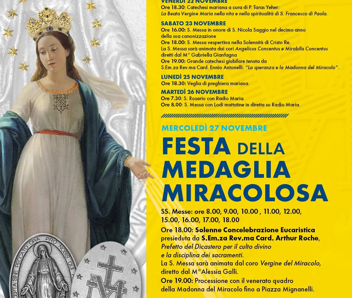 Il manifesto della festa della Madonna della Medaglia Miracolosa