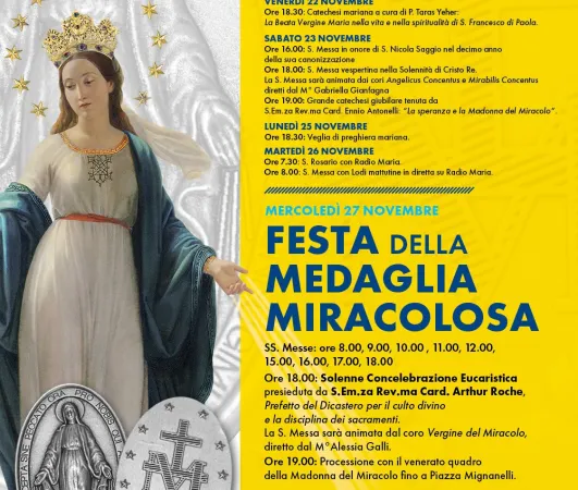 Il manifesto della festa della Madonna della Medaglia Miracolosa | Il manifesto della festa della Madonna della Medaglia Miracolosa | Credit Santuario Madonna del Miracolo