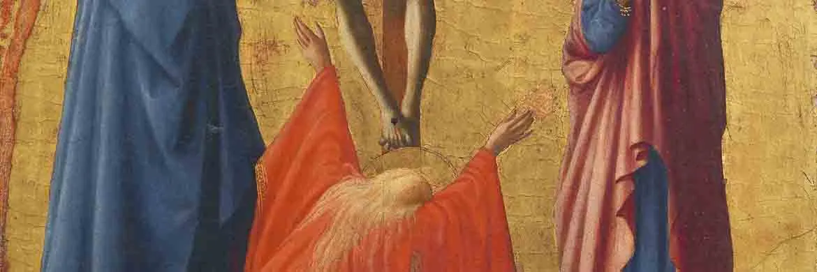 Crocifissione di Masaccio |  | https://chiostrisanteustorgio.it/mostra/masaccio-la-crocifissione-omaggio-ad-alberto-crespi/