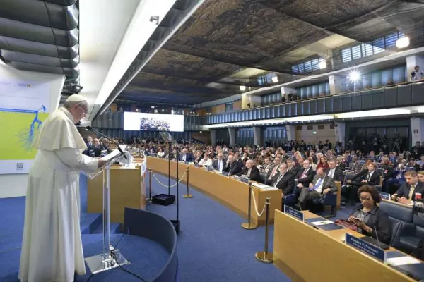 Papa Francesco durante il discorso pronunciato alla FAO, Roma, 16 ottobre 2017
 / Vatican Media / ACI Group