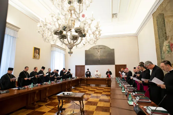 Papa Francesco e la Chiesa Greco Cattolica Ucraina | Papa Francesco presiede l'incontro con il Sinodo della Chiesa Greco Cattolica Ucraina, Sala Bologna, Palazzo Apostolico Vaticano, 5 luglio 2019 | Vatican Media / ACI Group