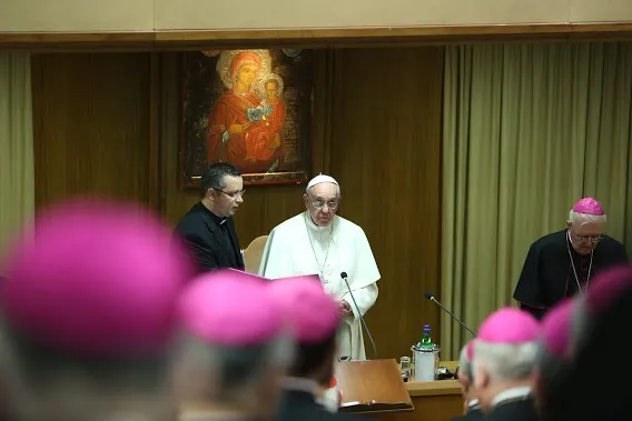 Papa Francesco alla CEI | Papa Francesco interviene all'Assemblea Generale della CEI, Aula Paolo VI, Città del Vaticano, 18 maggio 2015 | Daniel Ibañez / ACI Group