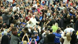 Vatican City - October 4, 2014: Pope Francis greets paralympians in the Vatican's Paul VI Hall on Oct. 4, 2014. / Daniel Ibáñez / Catholic News Agency