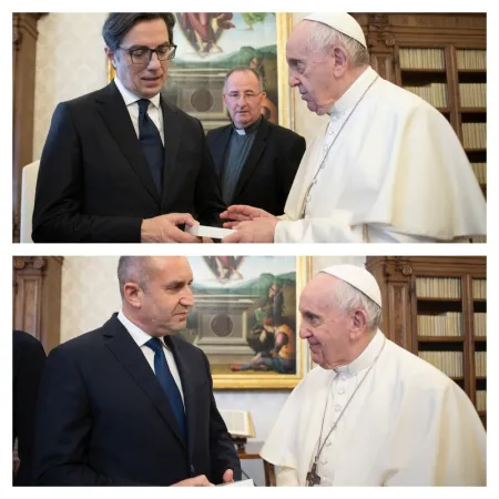 Papa Francesco | Papa Francesco con il presidente della Macedonia del Nord Pendarovski (sopra) e con il presidente della Bulgaria Radev (sotto), Palazzo Apostolico Vaticano, 27 maggio 2021 | Vatican Media / ACI Group