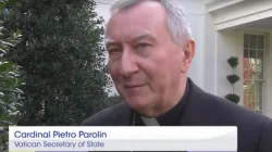 Il Cardinale Pietro Parolin, segretario di Stato vaticano, intervistato da EWTN all'uscita del suo incontro alla Casa Bianca con il vicepresidente Peter Pence, Washington DC, 13 novembre 2017 / EWTN