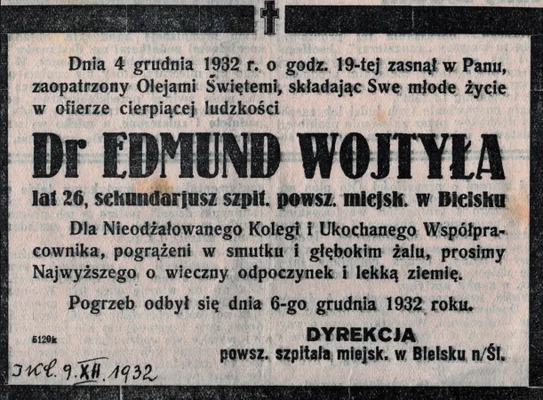 Il necrologio di Edmund Antoni Wojtyła  |  | Curia diocesana di Cracovia