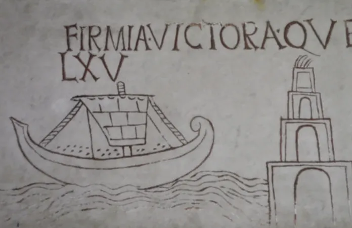 Città del Vaticano, Musei Vaticani. Iscrizione con nave e faro, dettaglio |  | PCAS