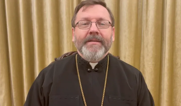 Arcivescovo maggiore Sviatoslav Shevchuk | L'arcivescovo maggiore Sviatoslav Shevchuk durante il videomessaggio inviato da Kiev il 27 febbraio 2022 | Segreteria Arcivescovo Maggiore Chiesa Greco Cattolica Ucraina