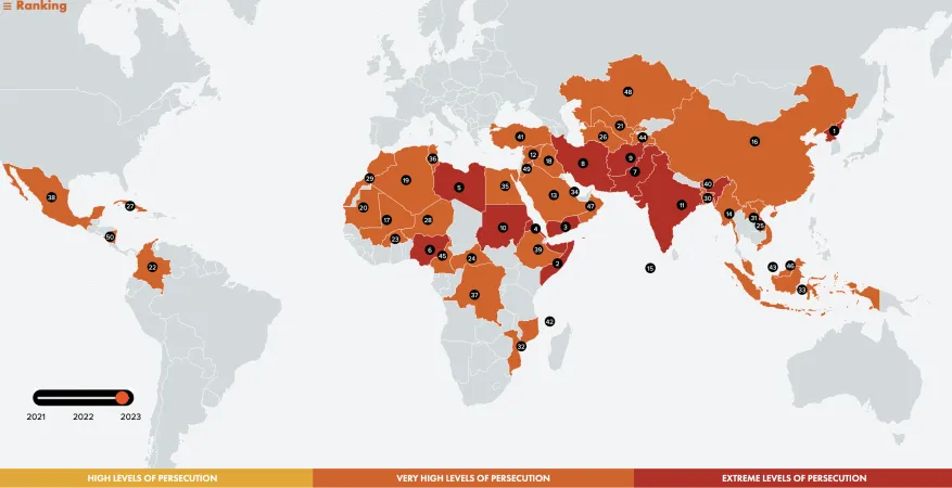 World Watch List 2023 | La mappa della World Watch List 2023 | Open Doors