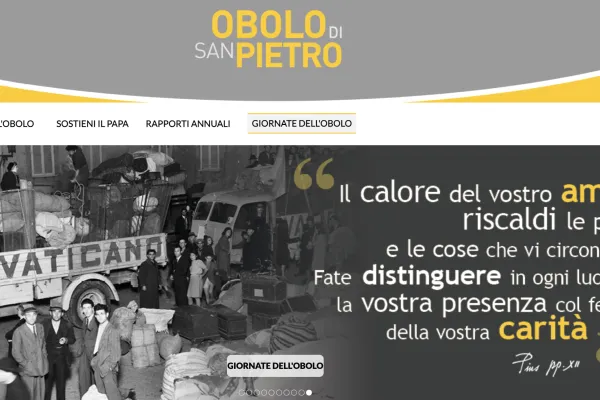 La schermata della home page del sito dell'Obolo di San Pietro / Obolo.va