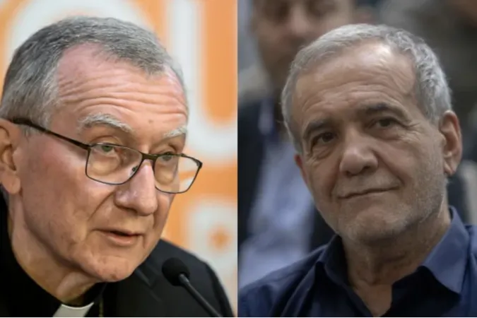 Parolin - Pezeshkian | Il Cardinale Pietro Parolin e il presidente iraniano Pezeshkian | da CNA - Horacio Villalobos#Corbis/Getty Images; Majid Saeedi/Getty Images