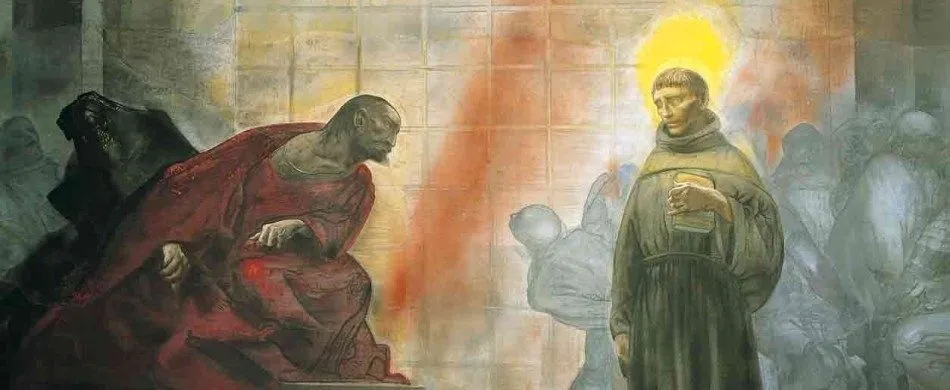 Pietro Annigoni, «Sant’Antonio affronta Ezzelino», affresco, 1981, Cappella delle Benedizioni, Basilica di Sant’Antonio, Padova. |  | © Giorgio Deganello / Archivio MSA