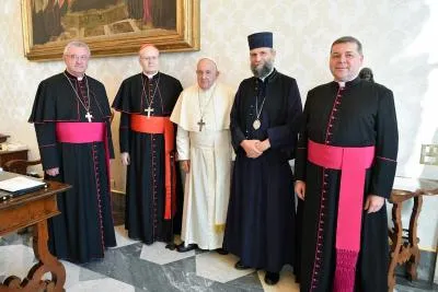 Vescovi di Ungheria | I vertici della Conferenza Episcopale Ungherese da Papa Francesco lo scorso 2 ottobre | Vatican Media / Katolikus