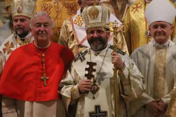 Un momento della Divina Liturgia celebrata nella cattedrale di Canterbury dall'arcivescovo maggiore Sviatoslav Shevchuk della Chiesa Greco Cattolica Ucraina e dal Cardinale Vincent Nichols, arcivescovo di Westminster / CCEE