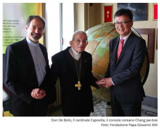 Don Don Ezio Bolis, il cardinale Capovilla e il console coreano Chang Jae-bok | Don Don Ezio Bolis, il cardinale Capovilla e il console coreano  | Fondazione Papa Giovanni XXIII