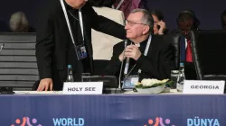 Il Cardinal Parolin e l'Arcivescovo Auza parlano durante una delle pause del World Humanitarian Summit / Holy See Mission 