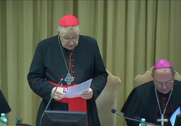 Cardinal André Vingt Trois al Sinodo | Il Cardinal André Vingt Trois, arcivescovo di Parigi, saluta i padri sinodali al Sinodo 2015 | CTV