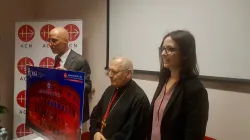 Il Patriarca dei Caldei Louis Raphael I Sako presenta l'iniziativa di Aiuto alla Chiesa che Soffre con Alessandro Monteduro, direttore della Fondazione di Diritto Pontificio, 7 febbraio 2018 / AG / ACI Group