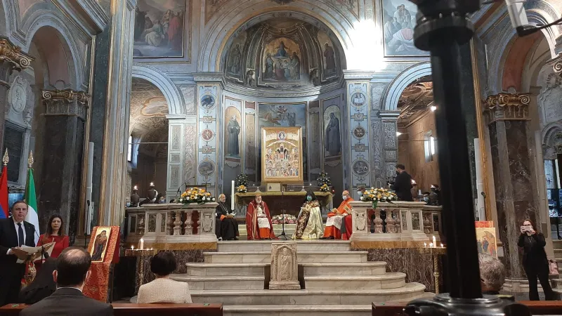 Preghiera ecumenica per i martiri del genocidio armeno, San Bartolomeo all'Isola | Un momento della preghiera ecumenica per i martiri del genocidio armeno, San Bartolomeo all'Isola, Roma, 25 aprile 2021 | AG / ACI Group