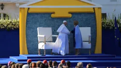 Papa Francesco nel retro del Palazzo Presidenziale di Bratislava, dove ha incontrato la società civile e le autorità, 13 settembre 2021 / AG / ACI Group