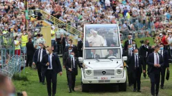 Papa Francesco nello stadio Lokomotiva di Kosice, all'incontro con i giovani, 14 settembre 2021 / AG / ACI Group