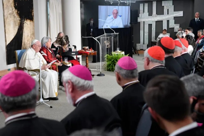 Papa Francesco, Quebec Citty | Papa Francesco durante l'incontro con le autorità alla Citadelle di Quebec City | Vatican Media / ACI Group